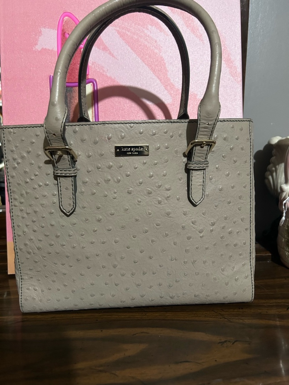 kate spade Grey Ostrich-Embossed Satchel